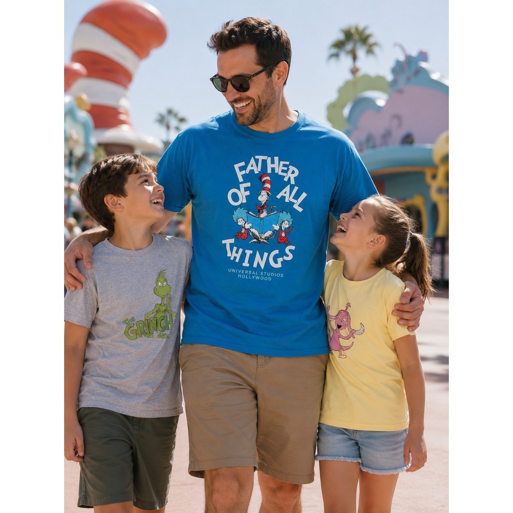 Universal Studios Hollywood Dr Seuss Father of All Things Blue Graphic T-Shirt L